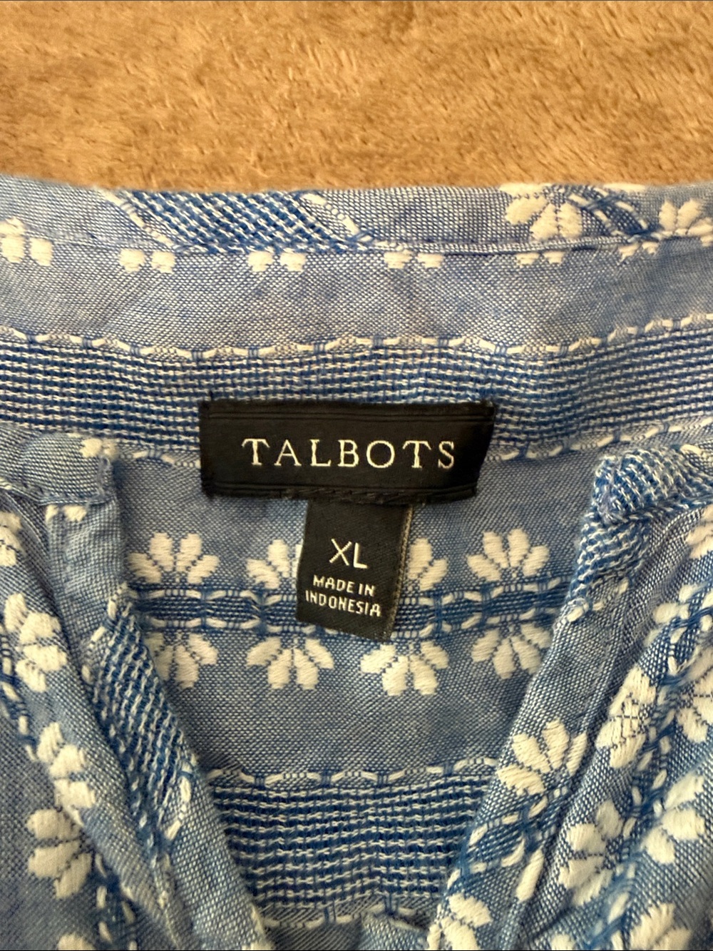Talbots Blue and White Striped Floral Henley Blouse - Picture 2 of 3